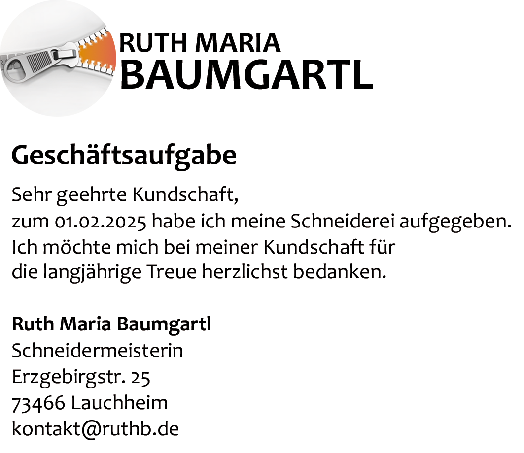 Geschaeftsaufgabe zum 01.02.2025